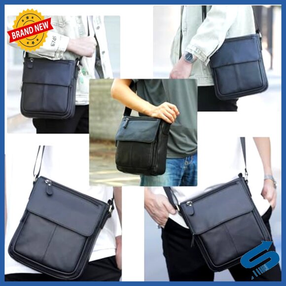 Genuine Leather Messenger Bag Crossbody Satchel Business Travel Work Purse - Picture 5 of 6